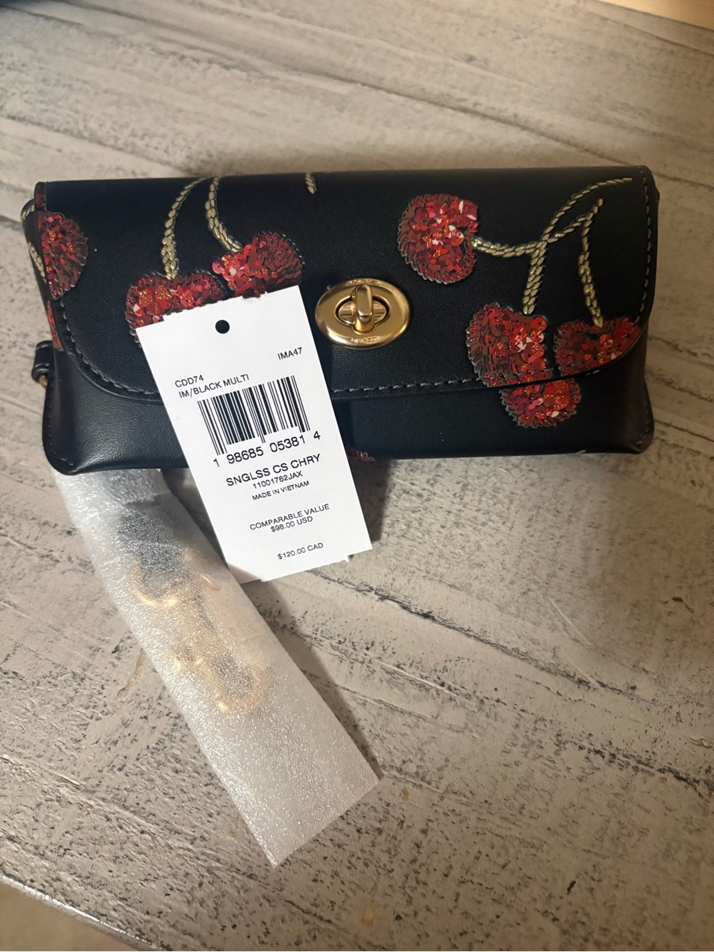 Coach  Red Sequin Cherry Embroidery sunglass case
